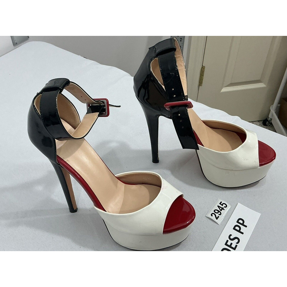 Womans Sz10106b 39 (9) Multicolor Patent Leather Platform Strap Stiletto Heels - Picture 2 of 9